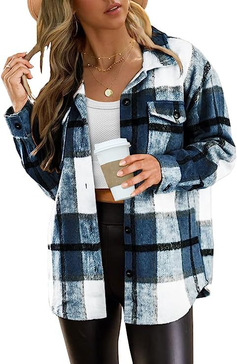 AUTOMET Womens Fall Outfits Fashion Clothes Shackets Flannel Plaid Button Down Long Sleeve Shirts Jackets 2024