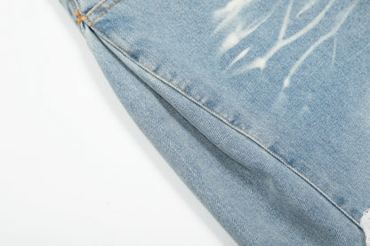 White Lace Crochet Patchwork Wide Leg Jeans Asymmetric Tie Waist Light Wash Denim Romantic Y2K
