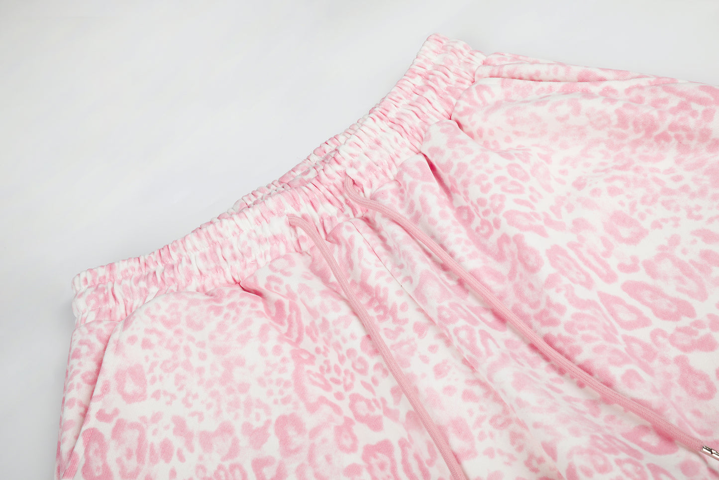 Women's Pink Leopard Wide Leg Pants - Drawstring Detail