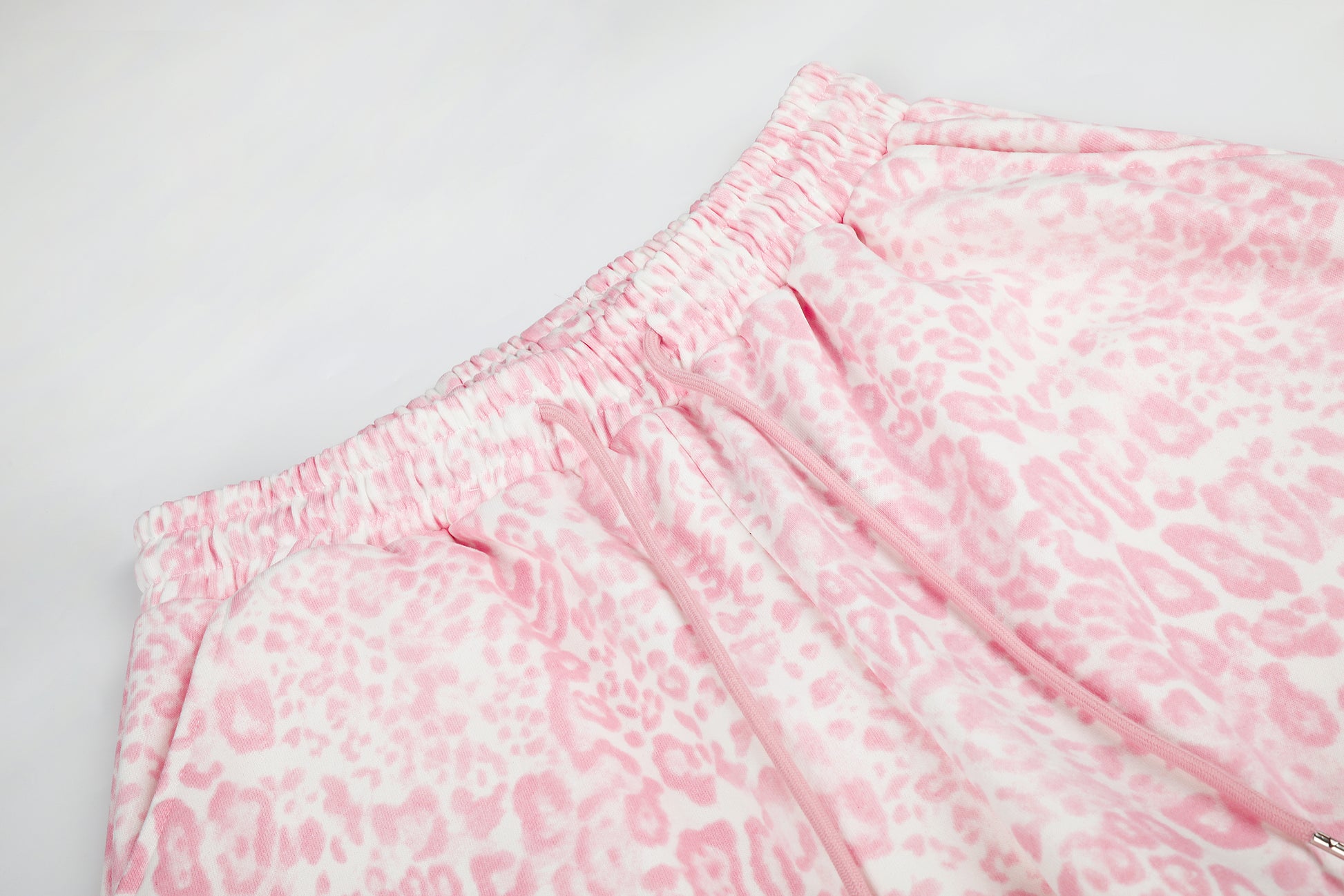 Women's Pink Leopard Wide Leg Pants - Drawstring Detail
