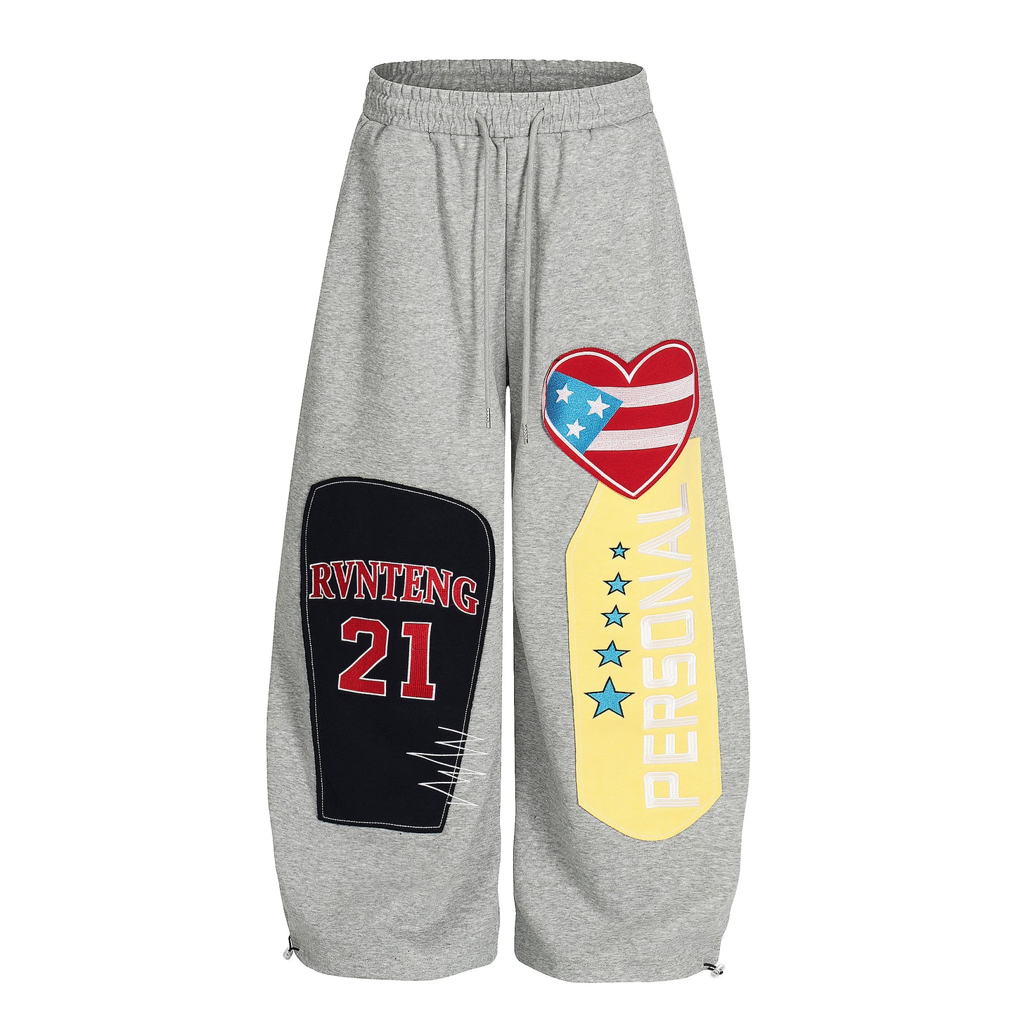 Women's RVNTENG 21 American Flag Heart Patch Balloon Wide Leg Sweatpants - Navy Side View