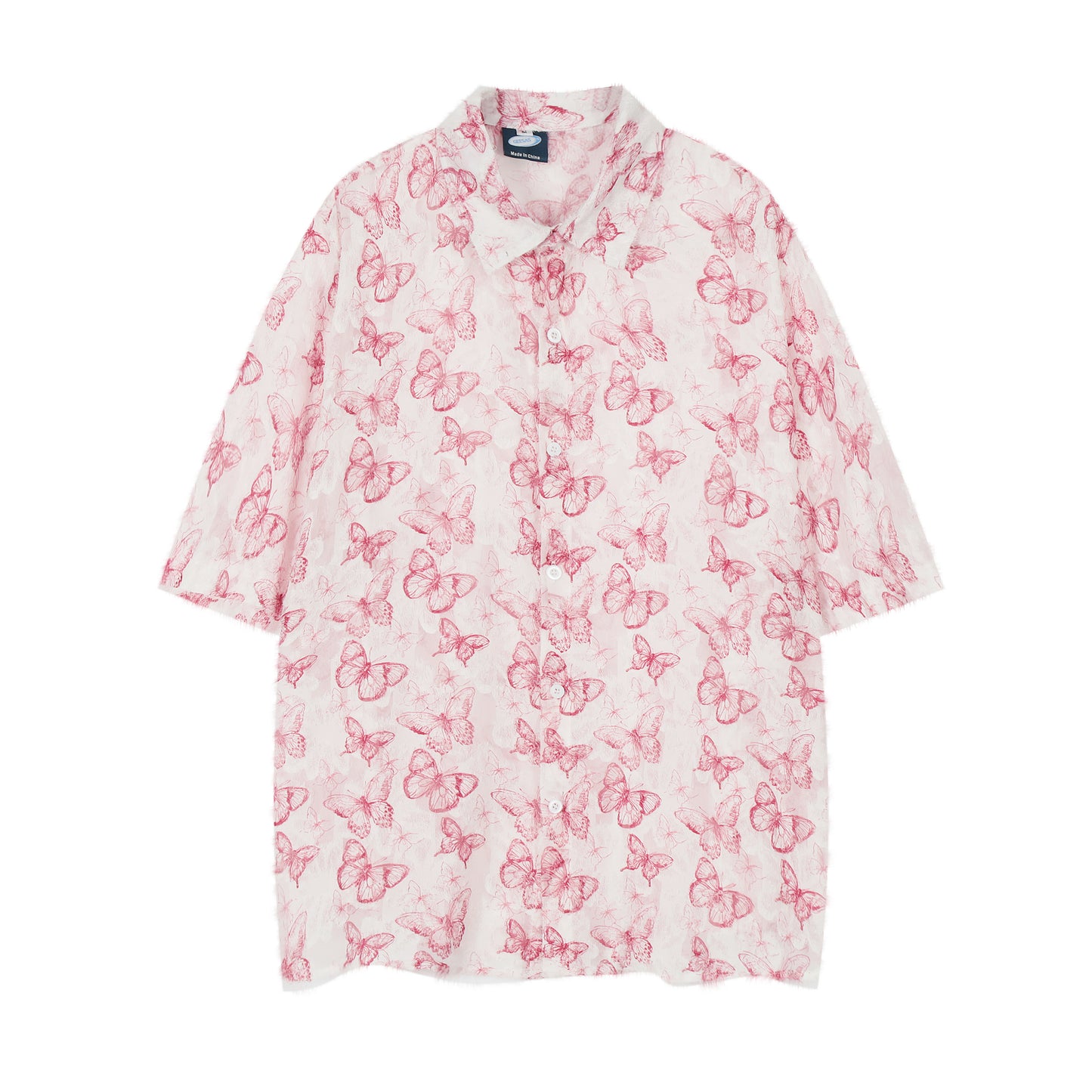 Butterfly print shirt pink white - front