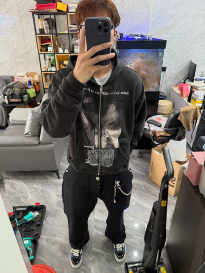 God's Order Zip Up Hoodie - Washed Black