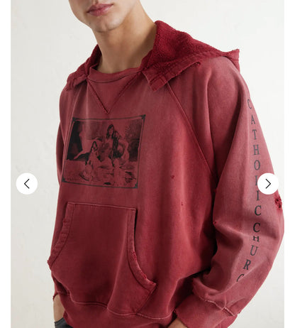 Enfants Riches Deprimes ERD Oklahoma City Church Afterhood Raglan Hoodie Washed Distressed Heavyweight Cotton Oversized Pullover Sweatshirt | Church After