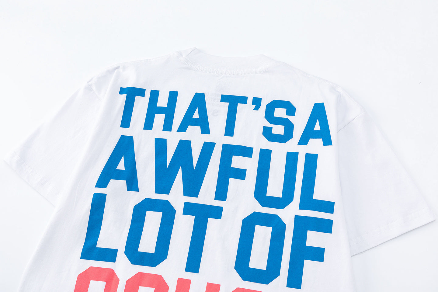 White unisex graphic T-shirt with colorful Plan B and cough syrup text print on the front and back - view 4