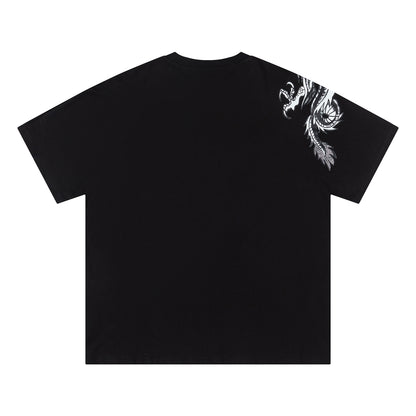 Trapstar Unisex Dragon Graphic T-Shirt, Oversized Crewneck Rhinestone Streetwear
