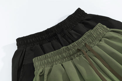 Tactical Drawstring Shorts Elastic Waist Side Cord Hem Wide Leg Streetwear Casual Shorts