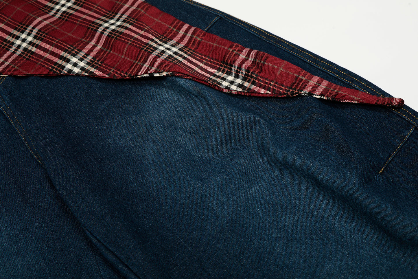 Women's Red Plaid Triangle Patchwork Waist Z American Flag Embroidery Balloon Wide Leg Denim Jeans High Waist Y2K Streetwear Baggy Jean Pants