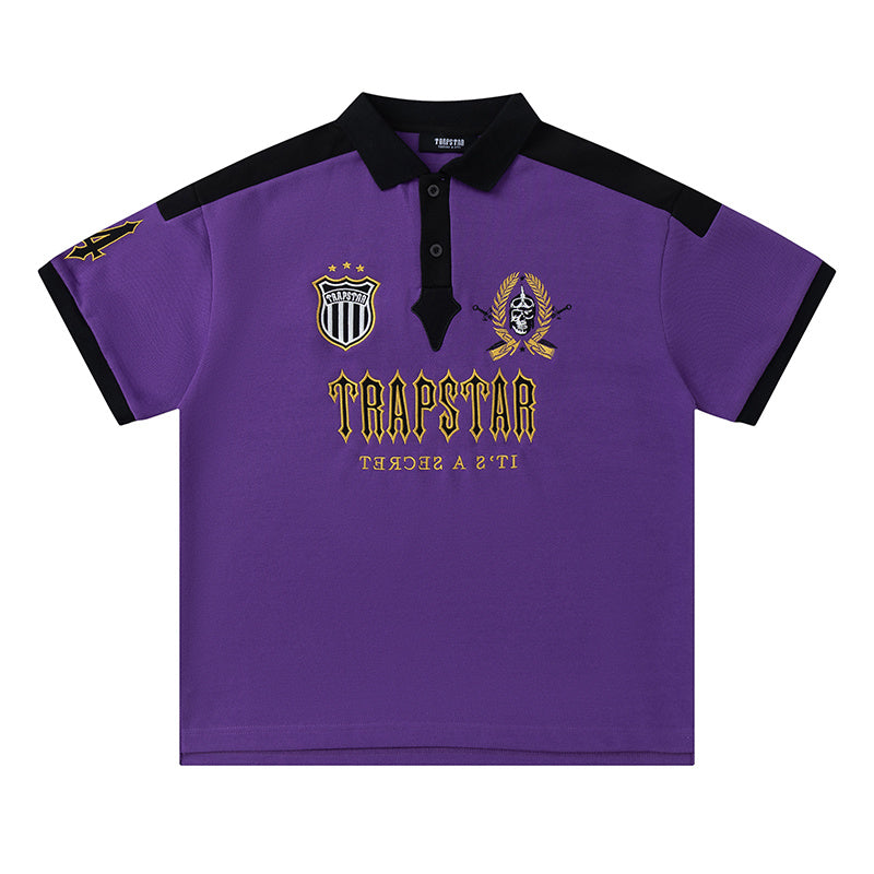 Trapstar men's white graphic polo shirt with black contrast collar and short sleeves - view 4