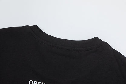 Black Graphic T-Shirt Crew Neck Short Sleeve Streetwear Casual Top