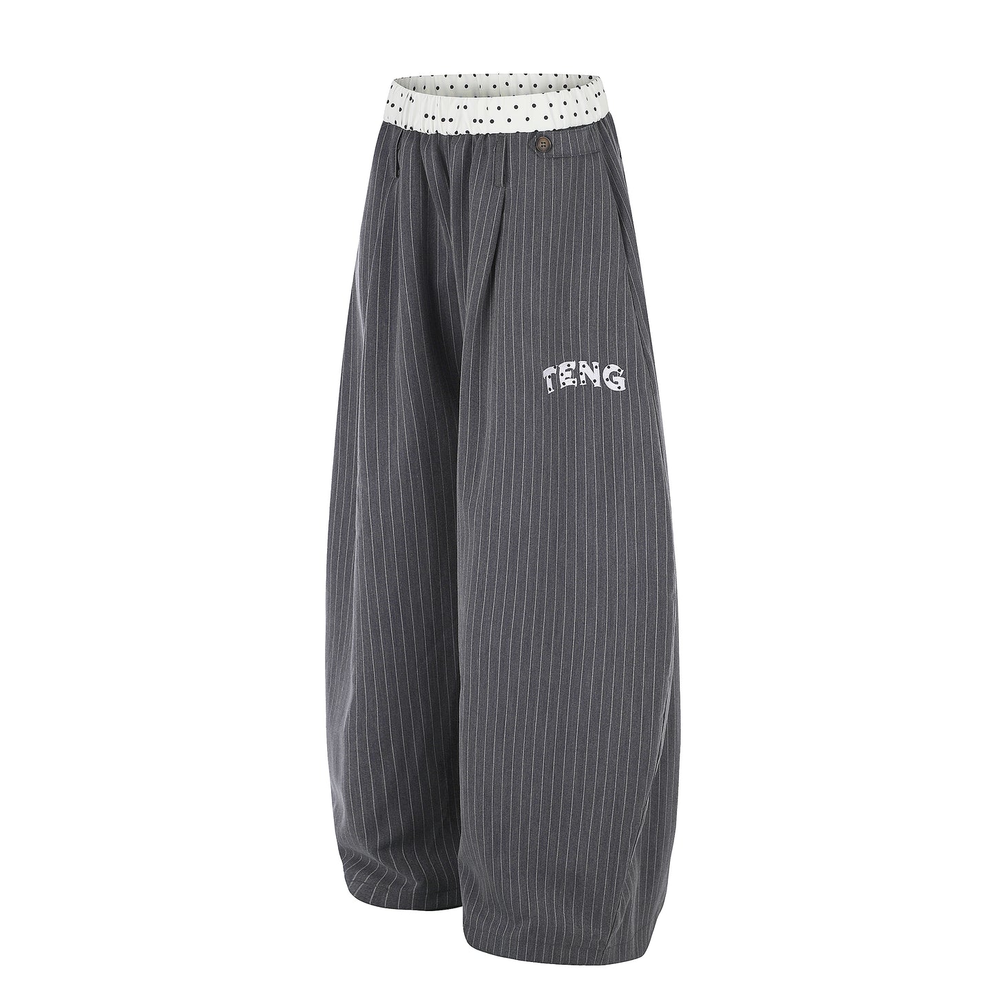 Women's TENG Embroidery Pinstripe Balloon Wide Leg Pants - Grey Back View