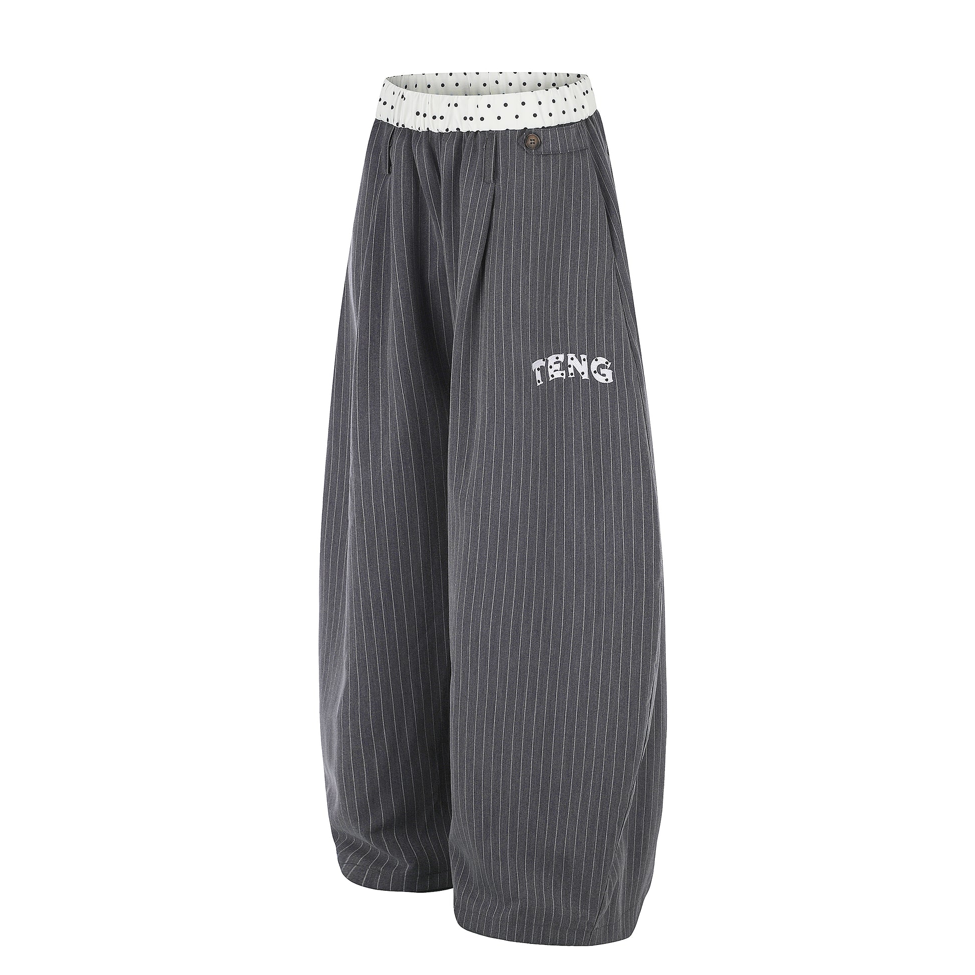 Women's TENG Embroidery Pinstripe Balloon Wide Leg Pants - Grey Back View