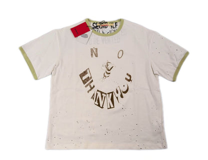 SECND SLF No Thank You Bee Ink Splash Short Sleeve Tee Off-White Washed Boxy Ringer American Vintage Streetwear | No Thanks Bee