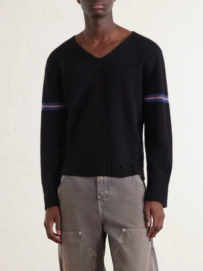 Distressed Striped Cashmere Sweater