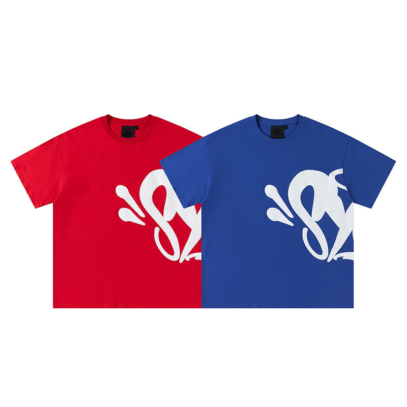 Blue unisex graphic T-shirt and shorts set with crewneck top, elastic waist shorts, and side pockets - view 4