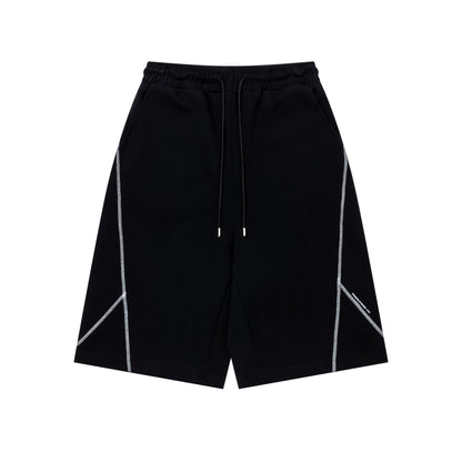 Contrast Stitch Drawstring Shorts Wide Leg Elastic Waist Streetwear Summer Casual Shorts