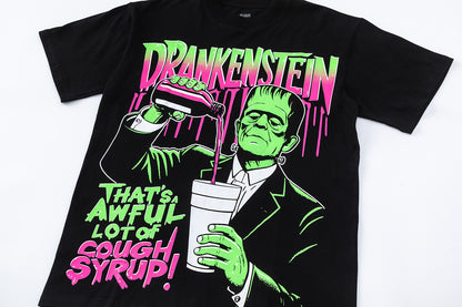 Graphic T-Shirt, Black Pink Slogan Print, Oversized Streetwear Tee