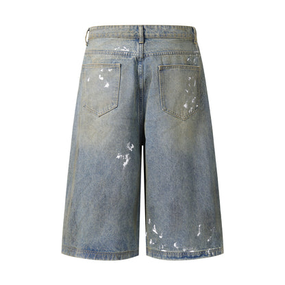 Paint Splatter Wide Leg Denim Shorts High Waist Washed Distressed Streetwear Summer Casual Jean Shorts | Chalk Drift