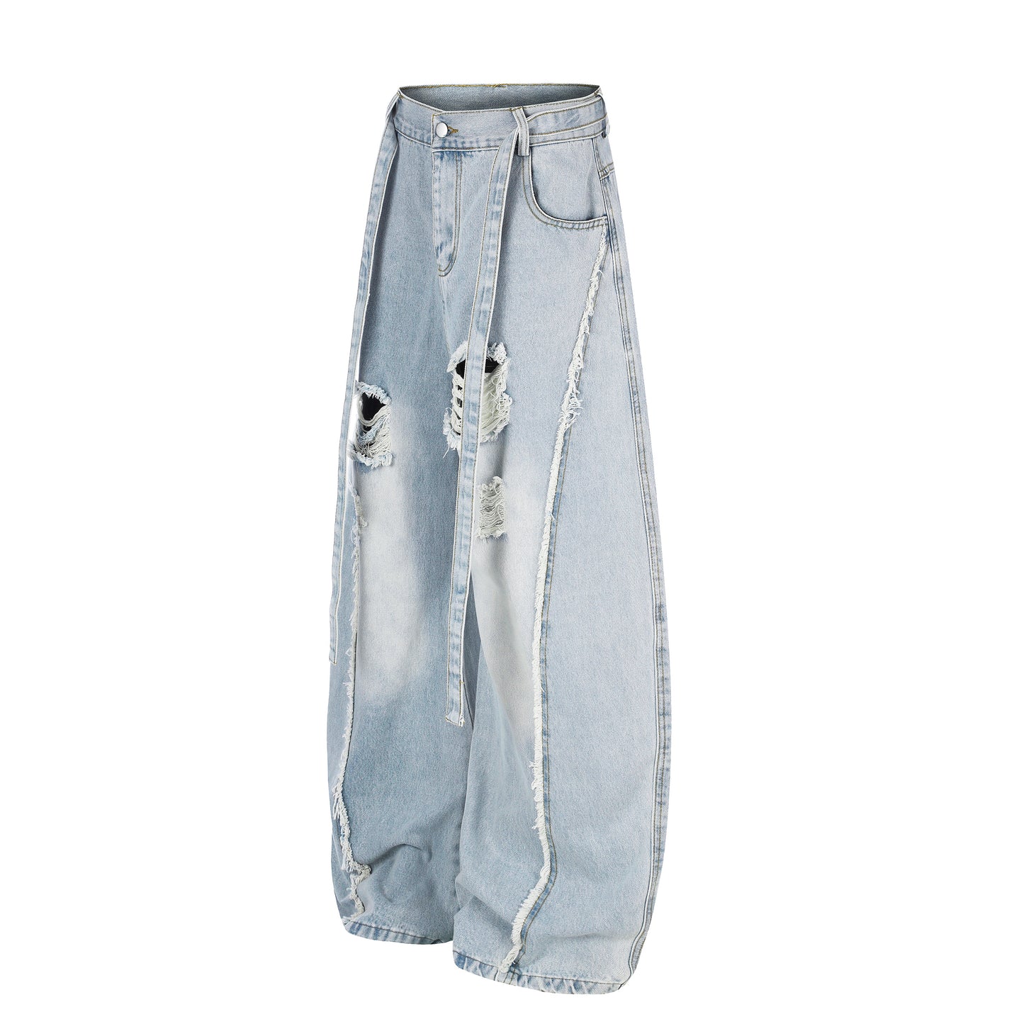 Rip Barrel Distressed Wide Leg Jeans Blue Back