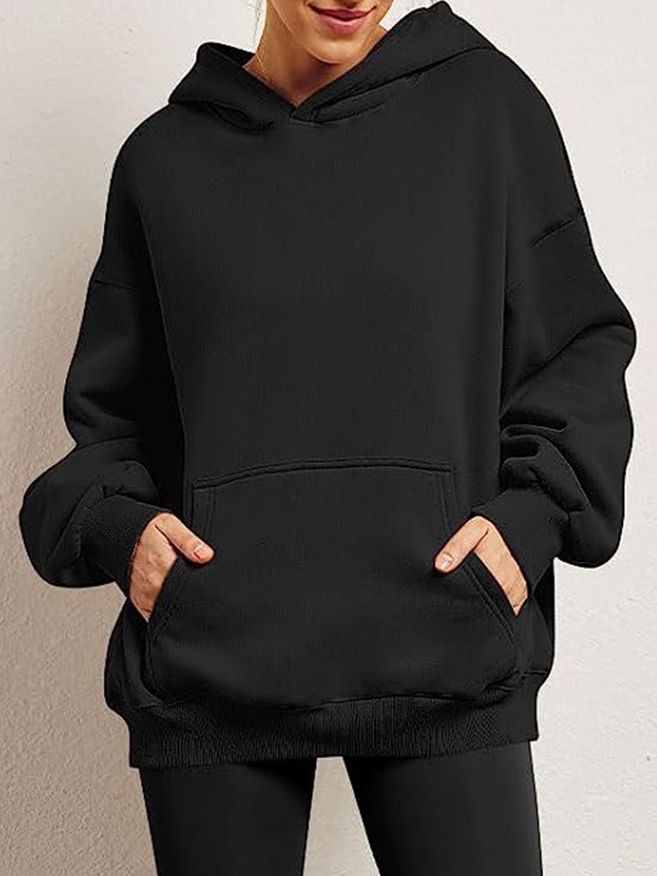 Trendiga Queen Dam Oversized Huvtröjor Fleece Sweatshirts Långärmade Tröjor Pullover Höstdräkter med ficka