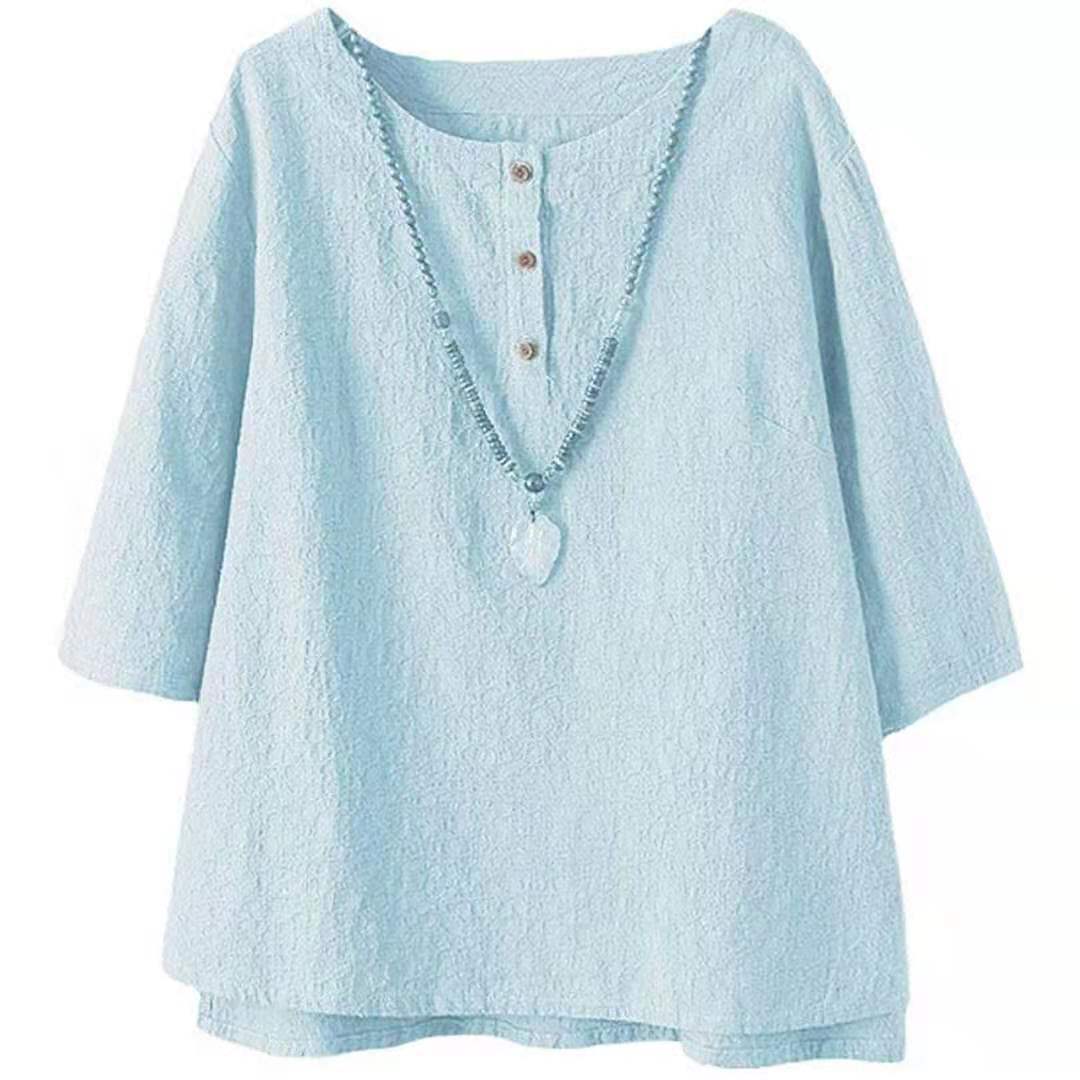 Minibee Women's 3/4 Sleeve Cotton Linen Jacquard Blouses Top T-Shirt