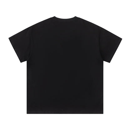 Black T-Shirt With Yellow and White Graffiti Graphic Print, Short Sleeve Crewneck Streetwear Tee