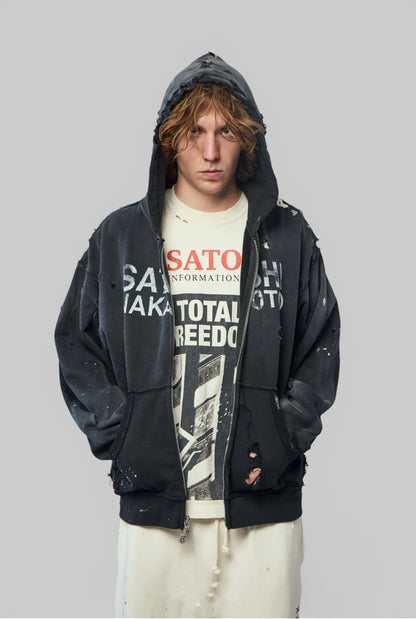 Satoshi Nakamoto Luke Logo-Printed Cotton-Fleece Zip-Up Hoodie