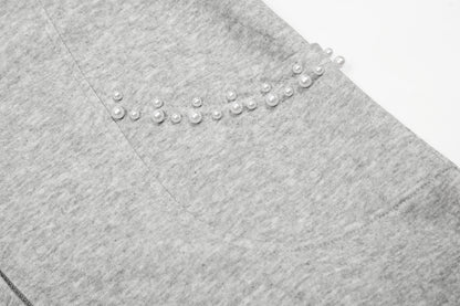 Women's RvntTeng Pearl Studded Hood Pocket Full Zip Hoodie Sweatshirt Long Sleeve Casual Streetwear Jacket