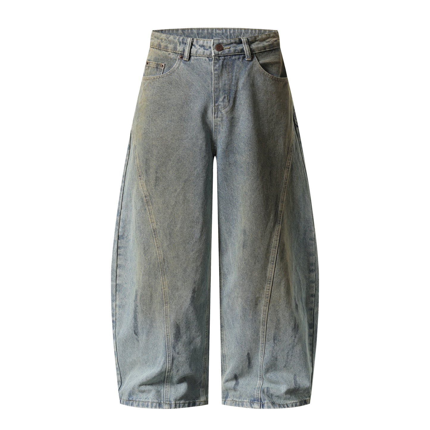 Clay Wash Arc Seam Balloon Wide Leg Jeans Earth Tone Fading Multi-Panel High Waist Baggy Denim Trousers Vintage Streetwear | Clay Arc