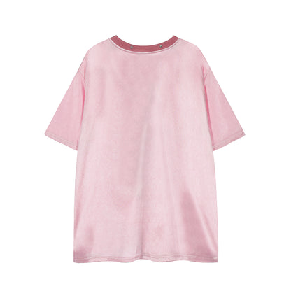 Seveers Cat Dog Print V-Neck Studded Contrast Collar Oversized Tee Short Sleeve Y2K Harajuku
