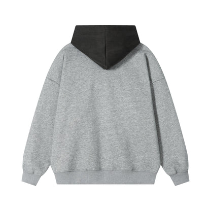 DuoMatch Pearl Rivet V-Neck Knit Hood Patchwork Silver Fox Fleece Oversized Hoodie Streetwear Sweatshirt