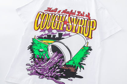 Unisex Oversized Graphic T-Shirt, Cough Syrup Baseball Print Streetwear Tee