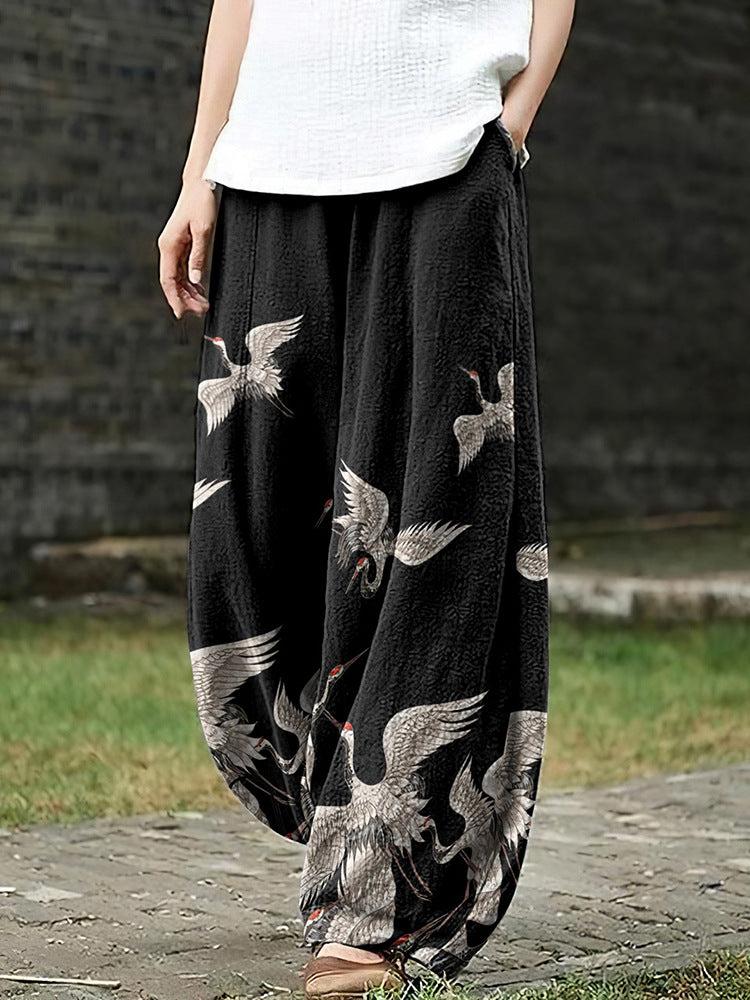 European and American cross-border women's pants abstract printing fashion graffiti loose pocket casual