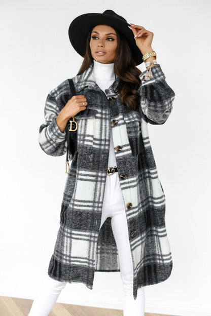 European and american hot2023ebay Amazon Winter New Women's Clothing Fashion Plaid Single-Breasted Coarse Wool Coat