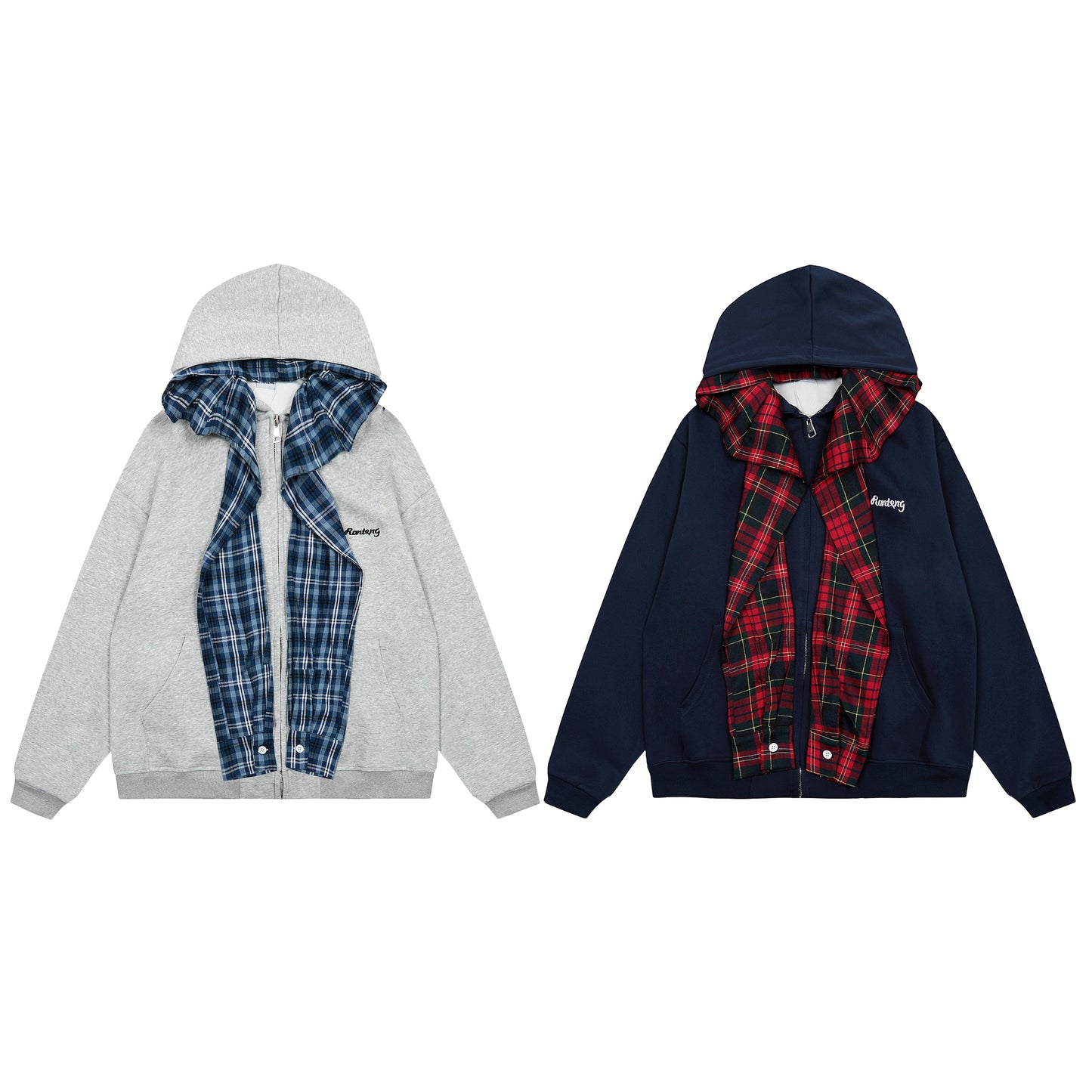 Women's Rvnteng Plaid Shirt Collar Bow Tie Full Zip Hoodie - Size Chart