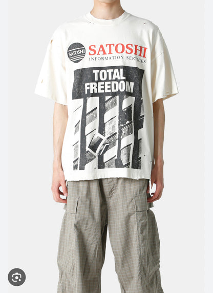 Satoshi Nakamoto Total Freedom Distressed Tee Beige