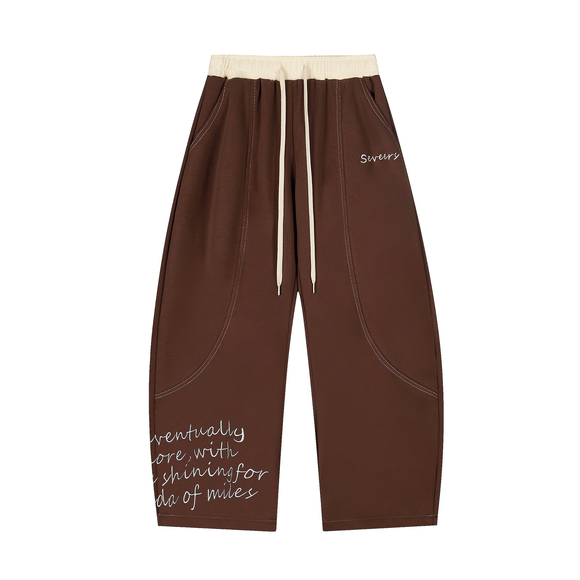 Severs Script Embroidery Wide Leg Pants - Brown Back