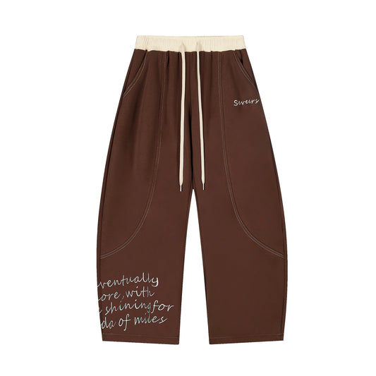 Severs Script Embroidery Wide Leg Pants - Brown Back