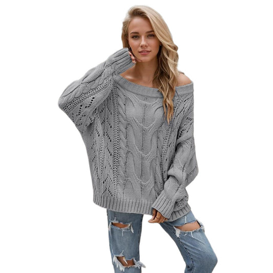 Strapless large-size loose sweater Amazon one-neck solid color pullover women