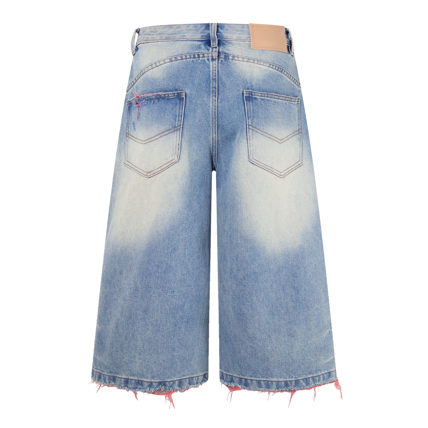 Light Blue Distressed Wide-Leg Cropped Denim Shorts