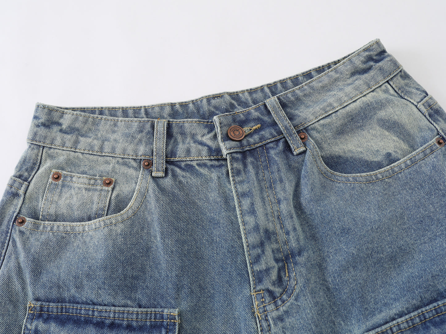 Multi-Pocket Cargo Denim Shorts Wide Leg High Waist Light Wash Vintage Streetwear Summer Casual Jean Shorts | Pocket Riot