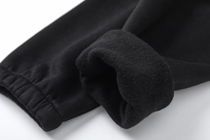Solid Black Fleece Two-Piece Set Casual Loose Pullover Top Wide Leg Pants Matching Outfit Cozy Streetwear Co-ord Set | Noir Fleece