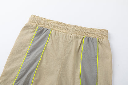 Drawstring Casual Shorts with Elastic Waist, Pockets and Contrast Piping