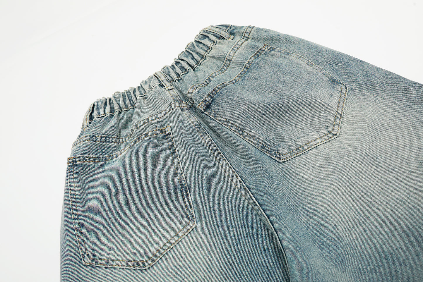 Cartoon Embroidery Scatter Patch Wide Leg Jeans Elastic Waist Washed Denim Bear Star Bow Y2K Harajuku