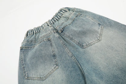 Cartoon Embroidery Scatter Patch Wide Leg Jeans Elastic Waist Washed Denim Bear Star Bow Y2K Harajuku