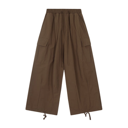 Elastic Waist Drawstring Cargo Wide Leg Pants Multi Pocket Baggy Parachute Streetwear Y2K