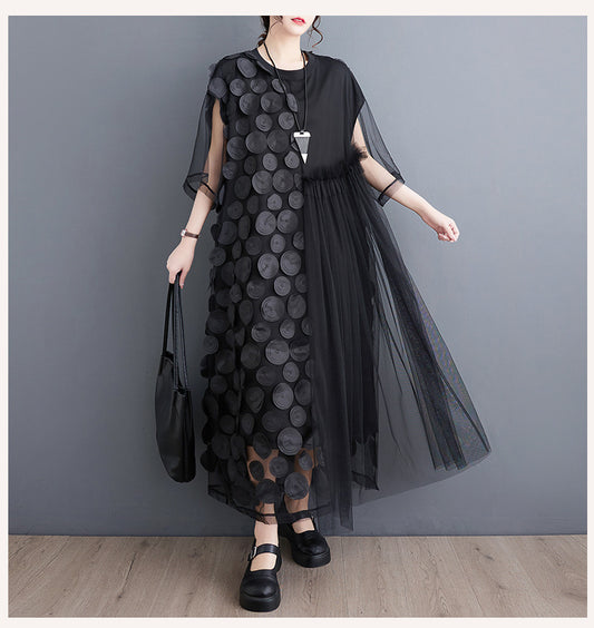 Summer Lace Polka Dot Dress for Women Korean Inspired A-Line Pullover