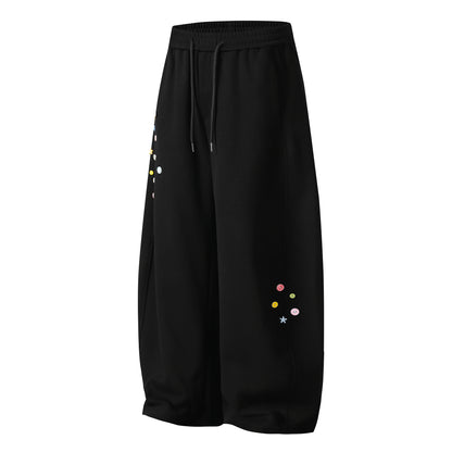 Colorful Button Badge Wide Leg Sweatpants Kawaii Charm Elastic Waist Baggy Fleece Pants Casual Streetwear Balloon Trousers | Button Drop