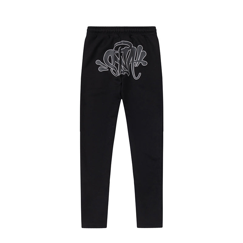 Black graphic hooded sweatshirt and joggers two-piece tracksuit set with outlined hood print - view 5