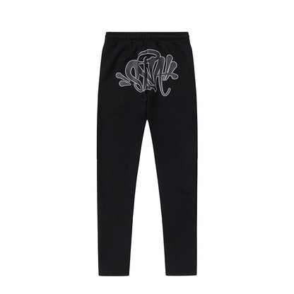 Black Graphic Hoodie and Joggers Tracksuit Set, Two Piece Streetwear Outfit